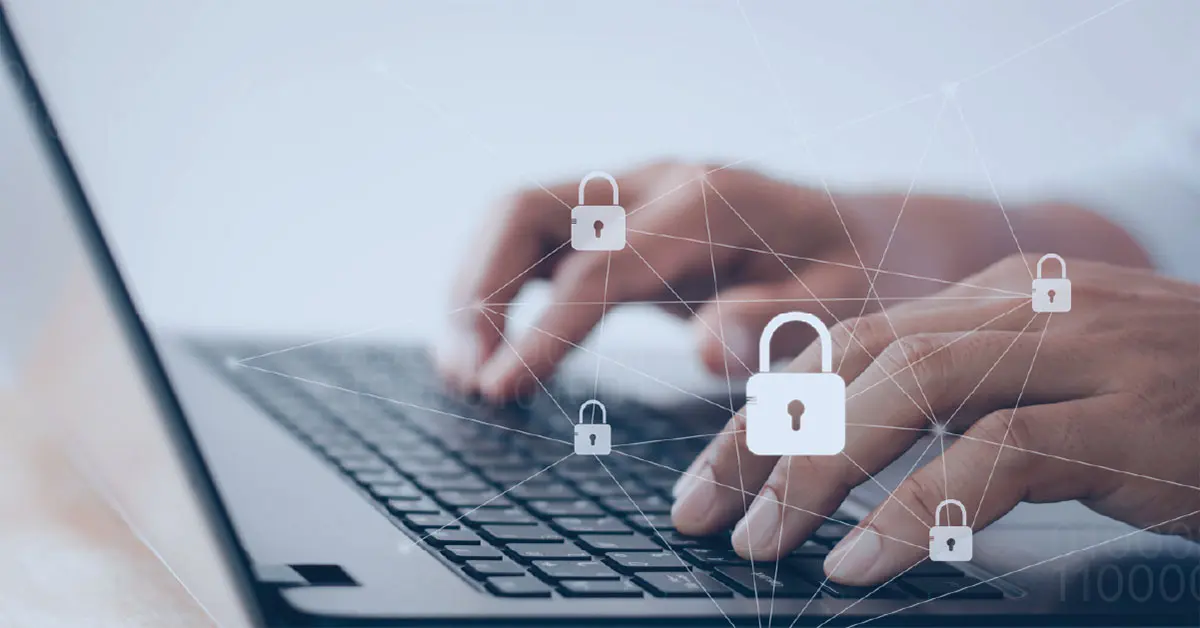 Person typing on data privacy keyboard