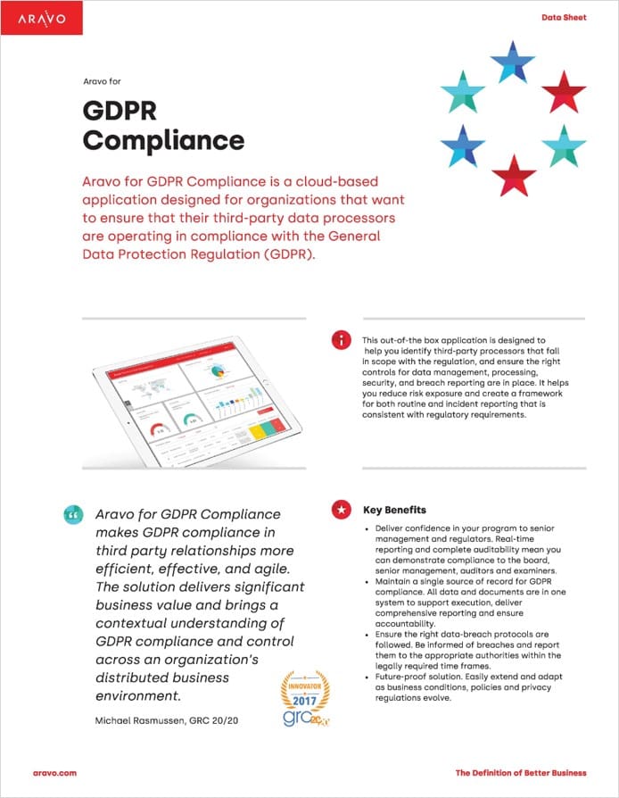 Aravo Data Sheet - Aravo for GDPR