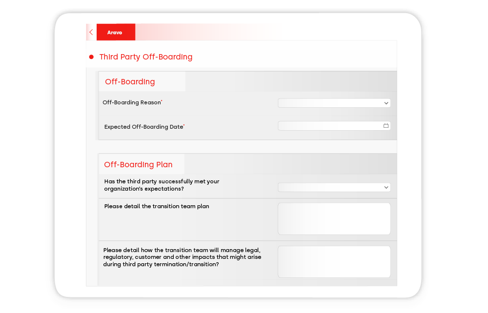 Vendor Termination and Offboarding Features Screenshot