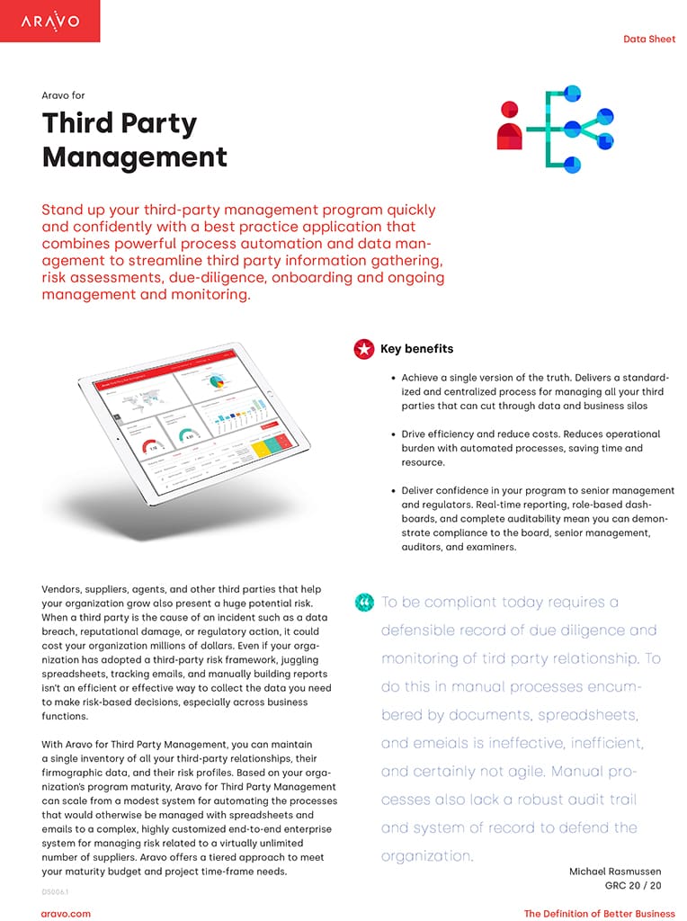 Aravo Data Sheet - Third Party Management Overview
